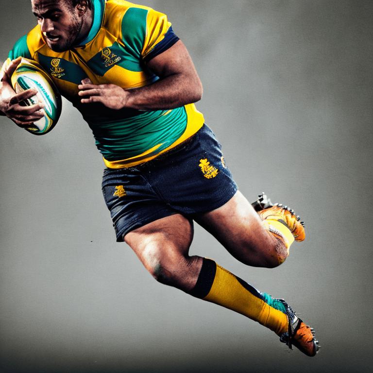 Enthusiastic rugby player in the process of a try